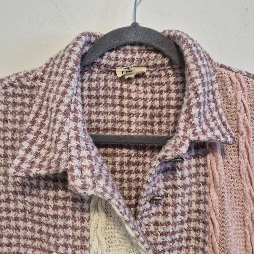 POL Houndstooth Patchwork Shacket Pink Cream Over… - image 5
